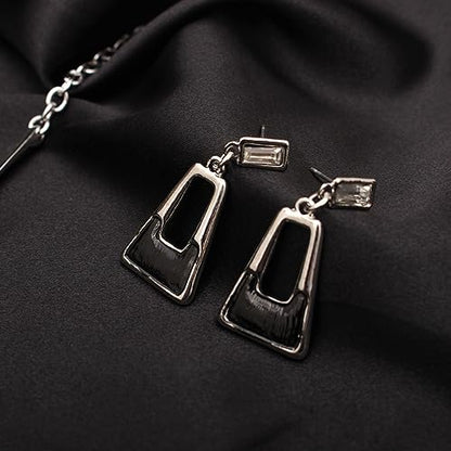 SFE Irregular Enamel Triangle Shape shell Collar Bib Bohemian Boho Statement Necklace Earrings Fashion Costume Jewelry Set for Women - color: Black-Platinum Plated
