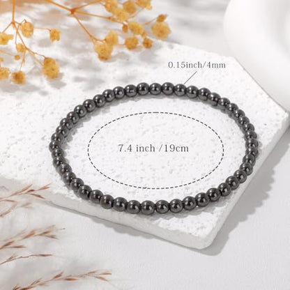 Crystal Beaded Bracelets for Women 4mm Clear Quartz Bead Handmade Gemstone Stretch Elastic Bracelet Natural Stone Crystal Healing Reiki Spiritual Jewelry Gifts - color: Hematite, size: 4mm
