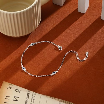 Ankle Bracelets for Women 14K Gold/Silver Plated Cross Heart Bead Anklet Waterproof Adjustable Chain Non Tarnish Cute Boho Trendy Dainty Summer Beach Foot Jewelry Gift for Her - style: Evil Eye-SL