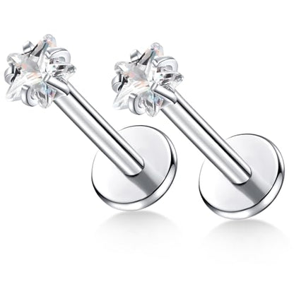 BelezaDosas G23 Titanium Labret Studs Threadless 16G Lip Rook Lobe Tragus Helix Cartilage Push Back Earring Piercing Jewelry - style: 1pair Star Clear