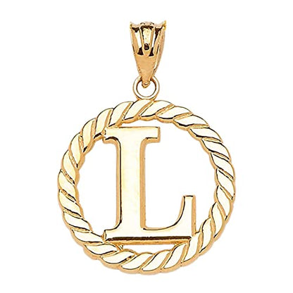 Polished 10k Yellow Gold Personalized Initial "A-Z" Roped Circle Charm Pendant - style: L