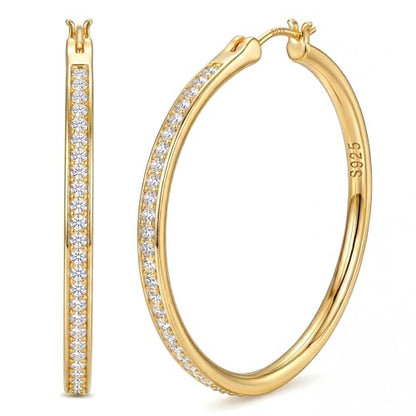 925 Sterling Silver Hoop Earrings for Women Sparkly Cubic Zirconia Large Hoops 18K White Gold Plated Hypoallergenic Lightweight Rhinestone Big Hoop Earrings 40/50MM Silver/Gold - color: 40mm-Gold