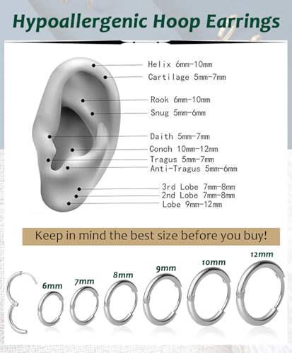 Surgical Steel Huggie Hoop Earrings & Flat Back Studs for Women Men, 6mm-14mm Small Hoops for Cartilage Helix Tragus Lobe, 1-10 Pairs Multiple Piercing Jewelry Set for Sensitive Ears - style: 1Pair,SIlver,9mm(THK:1.6mm)