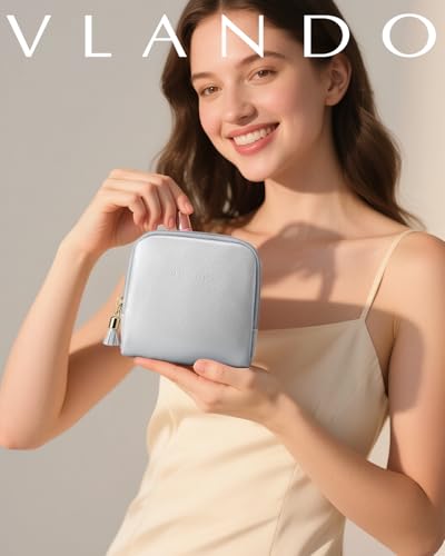 VLANDO Small Travel Jewelry Case,Velvet Pouch Bags with Zipper,Gray | Travel Essentials,PU Leather Organizer with 5 Divided Sections,Carry-On Totes,Gift for Birthday,Bride,Bridesmaid,Women,Girls - color: B.Grey
