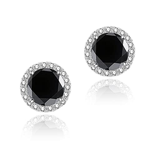 YOMELA Round Cubic Zirconia Stud Earrings for Women | Everyday Dainty, Diamond-Like Brilliance, CZ Halo Birthstone Studs, Hypoallergenic & Lightweight, Elegant & Versatile - color: Black