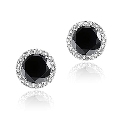 YOMELA Round Cubic Zirconia Stud Earrings for Women | Everyday Dainty, Diamond-Like Brilliance, CZ Halo Birthstone Studs, Hypoallergenic & Lightweight, Elegant & Versatile - color: Black
