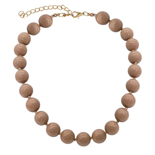 JNF Chunky Beaded Necklaces Women Large Big Ball Bead Choker Necklace Bold Statement Beads jewelry Gift - color: brown beaded