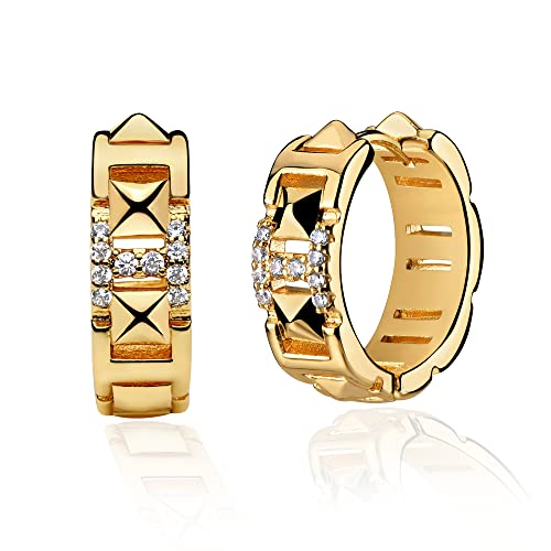 Huggie Hoop Earrings 14K Gold Plated Cubic Zirconia Dainty Simple Cute Beads Elegant CZ Circle Small Hoop Earring for Women Minimalist Handmade Hypoallergenic Jewelry - color: CZ-H