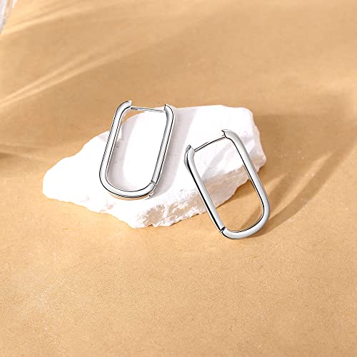 Me&Hz Gold Huggie Earrings Small Huggie Hoop Earrings for Women 14K Gold Plated Hypoallergenic Cubic Zirconia Huggies Mini Silver Hoop Earring for Women - color: Paperclip Hoop,Silver