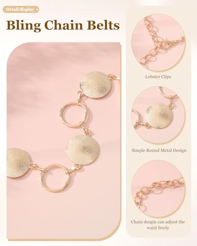 WELROG Metal Waist Chain Belt for Women - Pearls Gold Silver Chain Belts for Dresses Jeans - color: Circle(Gold)
