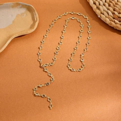 Long Faux Pearl Beaded Y Tassel Lariat Necklace for Women,Boho Dainty Chain Crystal Rhinestone Statement Necklace Fashion Lightweight Jewelry Gifts - color: Clear