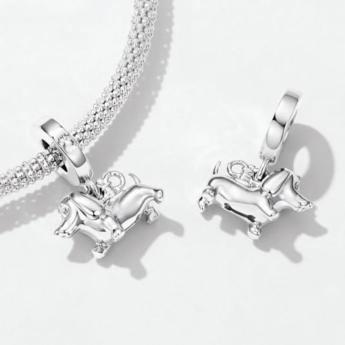 BISAER 925 Sterling Silver Charms for Bracelets Cat Dog Sloth Animal Beads Butterfly Fairy Heart Dangle Pendant Charms - color: Dachshund
