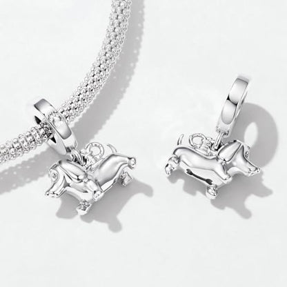 BISAER 925 Sterling Silver Charms for Bracelets Cat Dog Sloth Animal Beads Butterfly Fairy Heart Dangle Pendant Charms - color: Dachshund