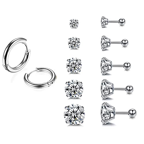 316L Surgical Stainless Steel Huggie Hoop Earrings 8MM Silver Stud Earrings Set Hypoallergenic Earrings for Women Men Girls
