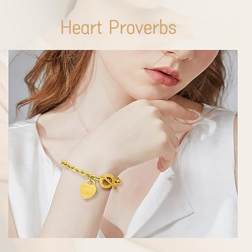 Heart Charm Bracelet Plated 18K Gold/Silver/Rose Gold Bible Scripture Heart Bracelet for Women Jewelry Gift Zircon Her Link Chain OT Clasp Stainless Steel Birthday - color: 18k Gold, size: 9.1 inch