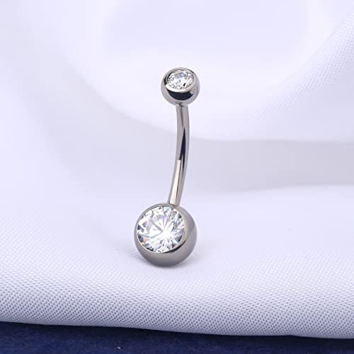 OUFER Titanium Belly Button Rings, Internally Threaded Belly Ring, Round CZ Navel Rings for Women Men - color: Silver, size: 1.6*16MM