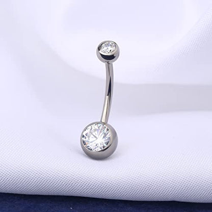 OUFER Titanium Belly Button Rings, Internally Threaded Belly Ring, Round CZ Navel Rings for Women Men - color: Silver, size: 1.6*16MM
