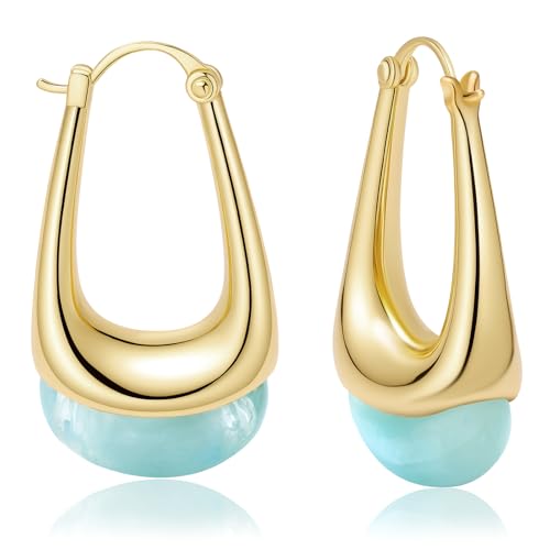 Acrylic Gold Hoop Earrings Chunky Statement Dangle Drop Huggie Earring Colorful Resin Jewelry for Women - color: Teal