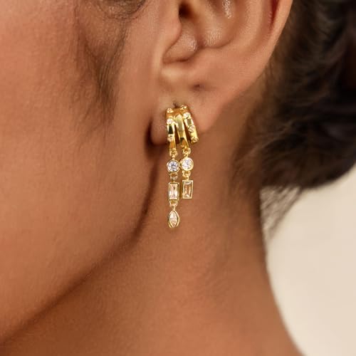 Cicy Bell Gold Earrings For Women 18k Gold Plated Triple Dangle Earrings | Hypoallergenic Drop Huggie Earrings Small Hoop Statement Chain Tassel Earrings Trendy Jewelry Gifts - color: Style F-Gold