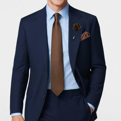Solid Color Tie and Pocket Square with Tie Clip Lapel Pin Silk Formal Necktie Set Wedding Formal - color: Brown