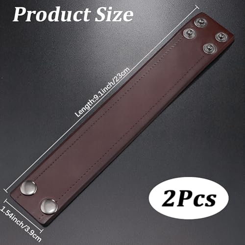 2PCS Retro Dark Brown Genuine Leather Handmade Blank Cuff Bracelet Bangle Wide Adjustable Wrap Wristband Cowhide Leather Cuff Arm Armor with Snap for Men Women Halloween Costume Party - color: 2pcs Brown