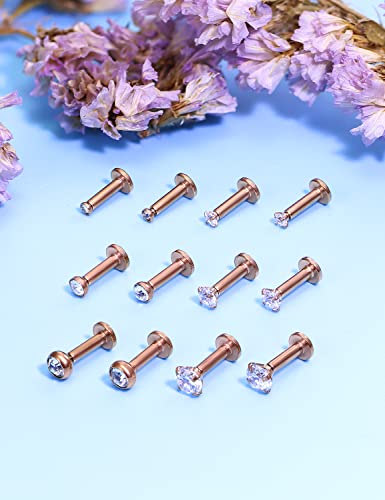 14G Lip Rings Stainless Steel Tragus Helix Conch Piercing Jewelry Snake Bite Piercing Monroe Lip Rings Labret Medusa Cartilage Lobe Earrings Piercing Jewelry Cubic Zirconia 2MM 3MM 4MM - color: 6MM-Rose Gold,2mm/3mm/4mm