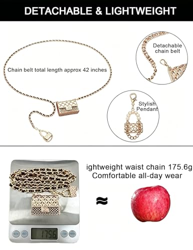 BEMYLV Mini Chain Belt Purse Gold Waist Bag for Women Fashion Fanny Pack | Trendy Detachable Waist Purse Cute Bag for Dresses Jeans - color: Pale Gold