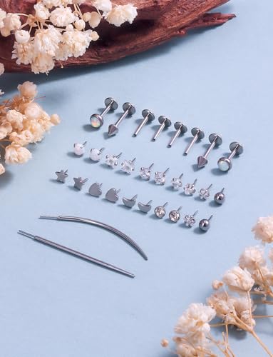20/18/16G Threadless Nose Rings Flat Back Stud Earrings Piercing Jewelry for Women Men 6/7/8mm Push In Bar Cartilage Tragus Lip Medusa Monroe Labret Stud Hypoallergenic Surgical Steel - size: 18g*6/7/8mm