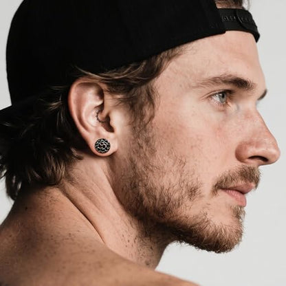 LADEMAYH 2PCS Hammered Ear Plugs Gauges for Ears, Punk Textured Tunnels | Industrial Style, Double Flared Expander, 316L Surgical Stainless Steel, Hypoallergenic, Saddle Fit, Ear Stretching Jewelry - color: #6677 Black, size: 00g(10mm)