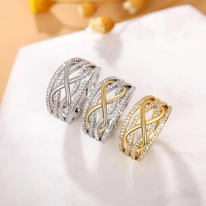 PAVOOI 14K Gold Plated X Ring Simulated Diamond CZ Criss Cross Ring for Women Juude Jewelers Silver Rose Gold Braided Wrap Knot Style Promise Statement Cocktail Party Ring(Gold-US Code-6) - color: GOLD, size: (US Code-6)