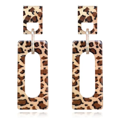Boho Lightweight Retro Simple Acrylic Splicing Rectangle Earrings for Women Creative Exaggerated Statement Dangle Drop Earrings Jewelry - color: leopard print