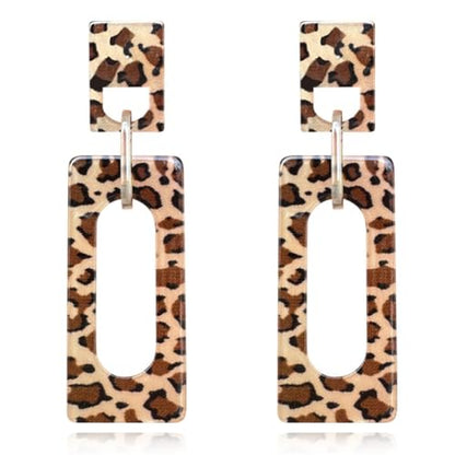 Boho Lightweight Retro Simple Acrylic Splicing Rectangle Earrings for Women Creative Exaggerated Statement Dangle Drop Earrings Jewelry - color: leopard print