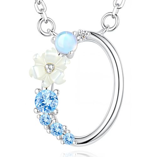 VIKI LYNN Initial Necklace for Women 925 Sterling Silver Initial A to Z Letter Pendant Necklace with Blue Flower Cubic Zirconia Birthday Engagement Gift for Women,Mom, Couple - style: Letter O