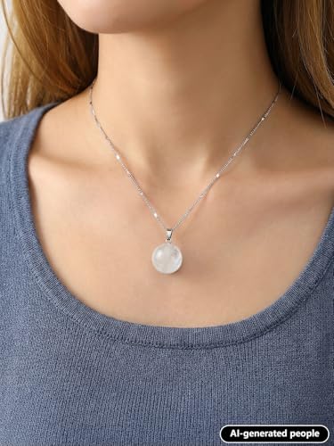 Jovivi Amethyst Obsidian Healing Crystals Ball Necklace for Women Men | 14mm Natural Stone Round Ball Bead Necklace Handmade Gemstone Pendant Protection Crystals Birthstone Jewelry - color: Clear Quartz