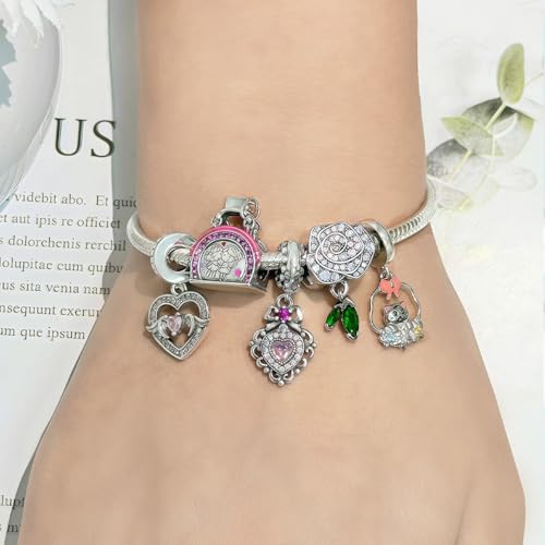 925 Sterling Silver Bead Charm for Pandora Bracelets and Necklaces,Pink Bow Cherry Butterfly Blue Ocean Pendant Bead Charms Jewelry Present Valentines Gifts for Wife/Girlfriend Women - style: Cat Flower Basket Charms