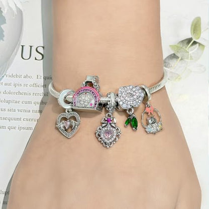 925 Sterling Silver Bead Charm for Pandora Bracelets and Necklaces,Pink Bow Cherry Butterfly Blue Ocean Pendant Bead Charms Jewelry Present Valentines Gifts for Wife/Girlfriend Women - style: Cat Flower Basket Charms