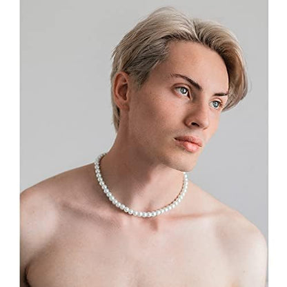 Aleasha Faux Pearl Strand 4mm-10mm 14"-22" White Pearl Necklace Choker Women Men Wedding Jewelry - color: White-10mm, size: 18inches