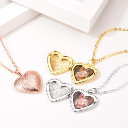 U7 Custom Photo Locket Necklace - Oval & Heart Shaped Locket - Gold/Silver/Rose Gold Personalized Image Necklaces for Women - color: 02-Rose Gold Flower Heart, style: c. locket+photo+text