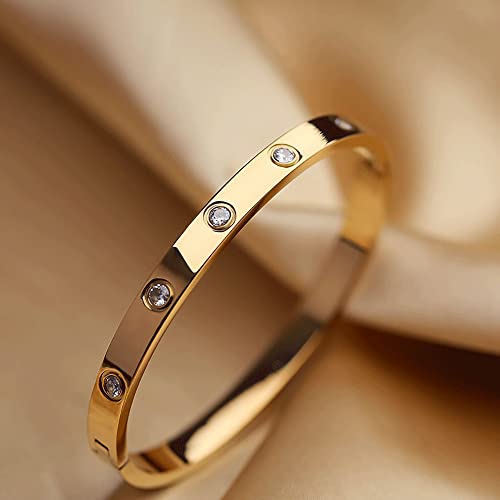 VQYSKO Love Friendship Bracelet Bangle Gold Rose Gold Silver with Cubic Zirconia Stones Stainless Steel Hinged Jewelry with Crystal Oval Bracelet Birthday Present for Her Women Teen Girls - style: 6.7 Inch-Oval-Gold