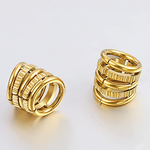 Casvort 2 PCS Hypoallergenic 316 Stainless Steel 00G/3/4'' Stacked Ring Cuffs for Stretched Lobe Ear Gauges Plugs Ear Tunnels Stretcher Earring Studs Clip on Cartilage Body Piercing Jewelry - color: Gold Shine 10mm (00g)