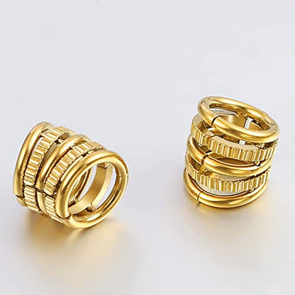 Casvort 2 PCS Hypoallergenic 316 Stainless Steel 00G/3/4'' Stacked Ring Cuffs for Stretched Lobe Ear Gauges Plugs Ear Tunnels Stretcher Earring Studs Clip on Cartilage Body Piercing Jewelry - color: Gold Shine 10mm (00g)