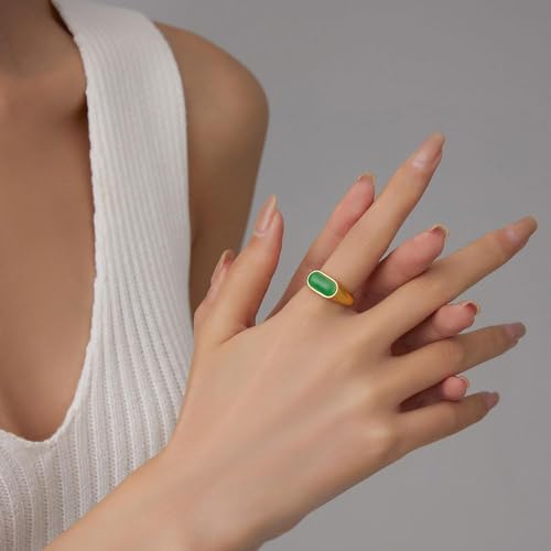 MYNENEY Signet Mens Pinky Rings Statement Wedding for Women - color: Green stone-Gold