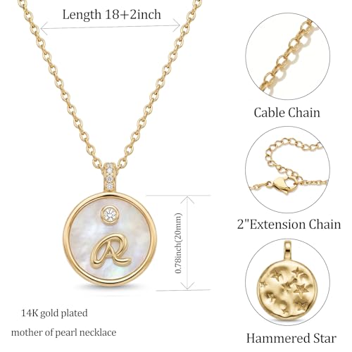 Initial Necklaces for Women Mother of Pearl Gold Letter Necklace Pendant - color: Letter R