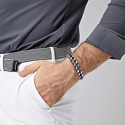 Mens Bracelet-Stainless Steel Fold Over Clasp Cuban Chain-Bracelets for Men - color: E-Blue