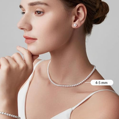 White Genuine Freshwater Cultured Pearl Necklace For Women And Men | Full Sizes from 3mm to 14mm Freshwater Pearls, AAA Grade & Above, A Love Gift Choice For Anniversaries And Birthdays - size: 4-5mm 14+2in