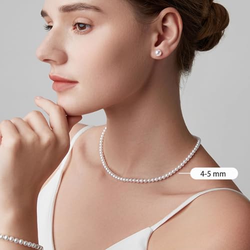 White Genuine Freshwater Cultured Pearl Necklace For Women And Men | Full Sizes from 3mm to 14mm Freshwater Pearls, AAA Grade & Above, A Love Gift Choice For Anniversaries And Birthdays - size: 4-5mm 16+2in