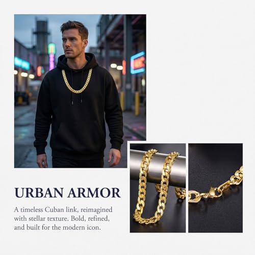 Necklace for Men Stainless Steel Statement Cuban Chain Necklace Gold/Silver/Black Plated 7mm Chain Hip Hop Jewelry 18/20/22/24/26/28/30 Inch - color: 7mm-Gold Cuban Chain, size: Length 18 Inch
