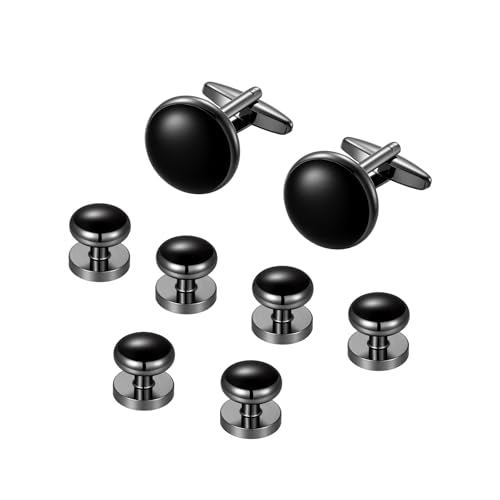 Cufflinks for Men and Tuxedo Shirt Studs Set with Gift Box Stainless Steel Cuff links - style: Black-2+6