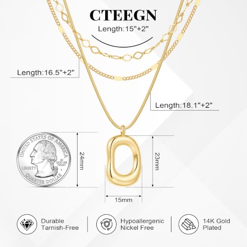 14K Gold/Silver Plated Dainty Snake Chain Layered Necklace for Women | Irregular Oval Pendant Minimalist Dainty Statement Gold Layering Everyday Jewelry - color: Gold - Champagne