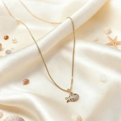 Dainty Gold Necklace for Women, 14K Gold Plated Cubic Zirconia Pendant Necklace, Dainty Fish Sea Turtle Pendant Necklace Ocean Beach Cute Trendy Gold Jewelry Necklaces for Women Gift - style: Fish B